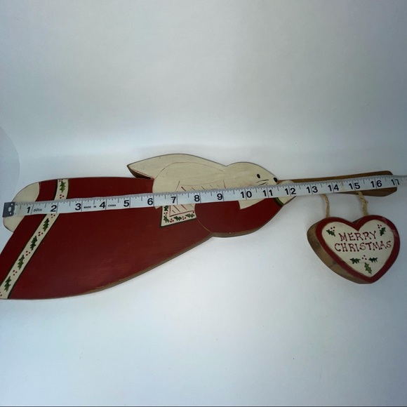 Primitive Wood Bunny Rabbit Wall Hanging Trumpet Merry Christmas Folk Art - Picture 5 of 10